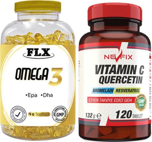 Omega 3 Balık Yağı 90 Softgel & Nevfix Vitamin C Quercetin Bromelain 120 Tablet