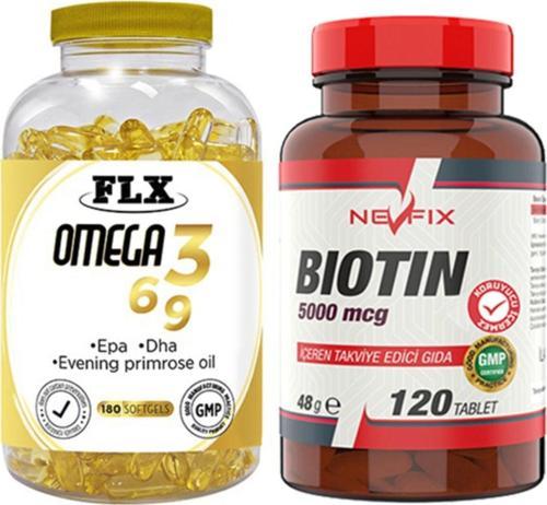 Omega 3-6-9 Balık Yağı 180 Softgel & Nevfix Biotin 5000 Mcg 120 Tablet