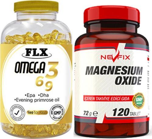 Omega 3-6-9 Balık Yağı 180 Softgel & Nevfix Magnesium Oxide Magnezyum 250 Mg 120 Tablet