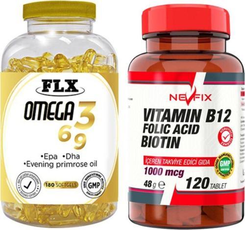 Omega 3-6-9 Balık Yağı 180 Softgel & Nevfix Vitamin B12 1000 Mcg 120 Tablet