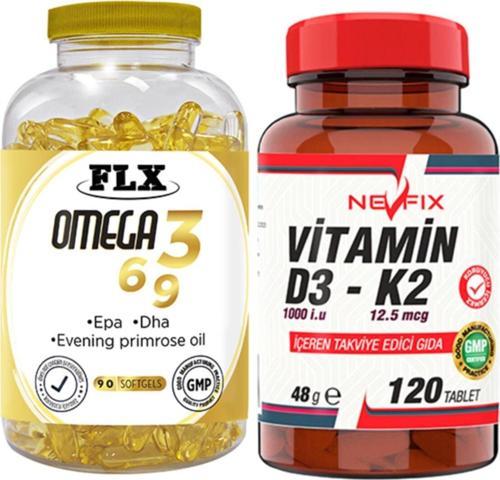 Omega 3-6-9 Balık Yağı 180 Softgel & Nevfix Vitamin D3-K2 120 Tablet