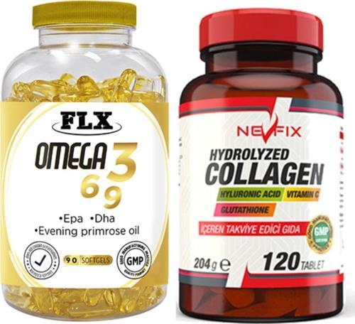 Omega 3-6-9 Balık Yağı 90 Softgel & Nevfix Collagen Glutation Hyaluronic Vitamin C 120 Tablet