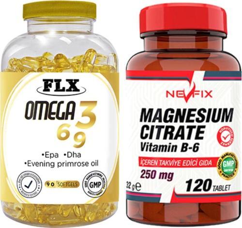 Omega 3-6-9 Balık Yağı 90 Softgel & Nevfix Magnesıum Cıtrate Vitamin B-6 120 Tablet