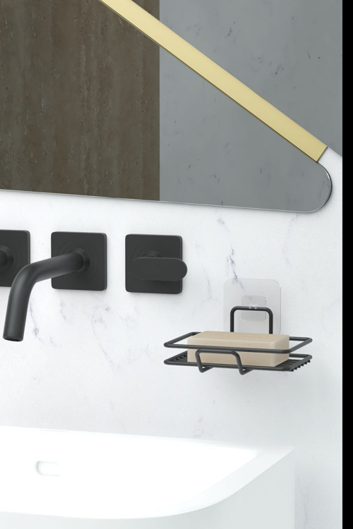 Yapışkanlı Sabunluk Banyo Mutfak Lavabo Metal Katı Sabunluk Siyah