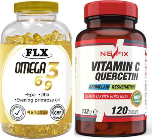 Omega 3-6-9 Balık Yağı 90 Softgel Ve Nevfix Vitamin C Quercetin Bromelain 120 Tablet