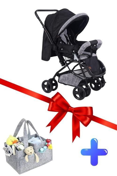 Dido Comfort Line Çift Yönlü Bebek Arabası Bebek Bakım Çantası Hediyeli Gri-Siyah