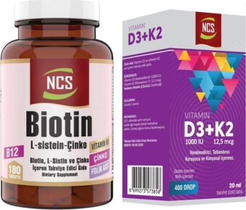 Biotin Çinko B12 2500 Mcg 180 Tablet+Vitamin D3 K2 20 Ml