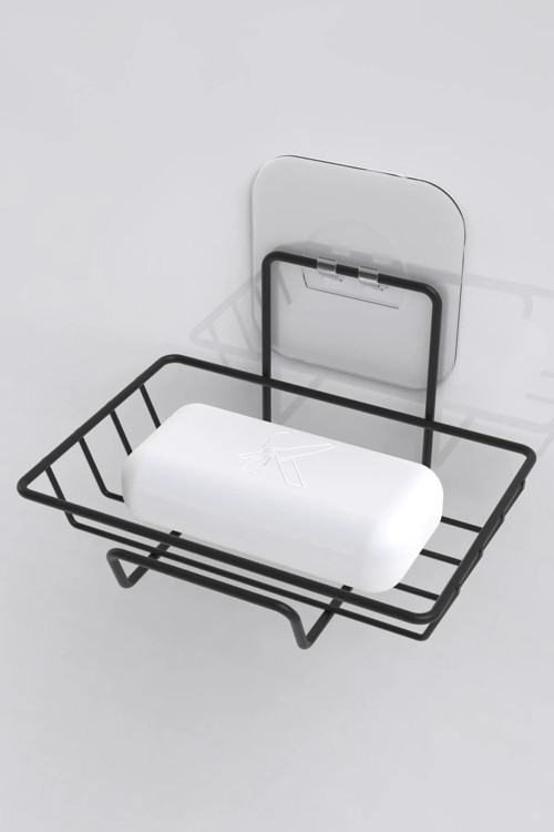 Siyah Yapışkanlı Katı Sabunluk Banyo Mutfak Lavabo Metal Katı Sabunluk Ve Süngerlik