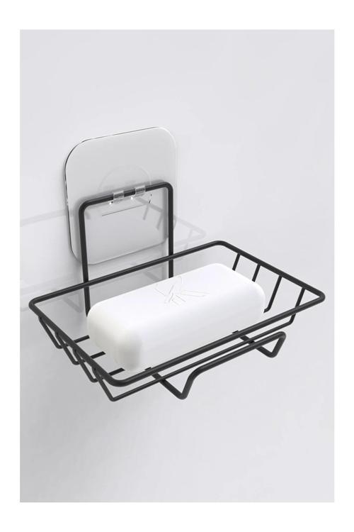 Yapışkanlı Kancalı Siyah Katı Sabunluk Mutfak Düzenleyici Raf Süngerlik