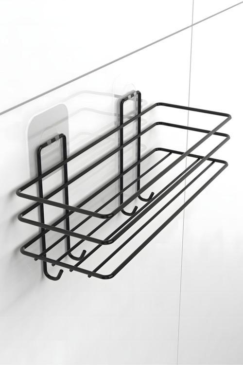 4 Kancalı Yaışkanlı Banyo Şampuanlık Siyah