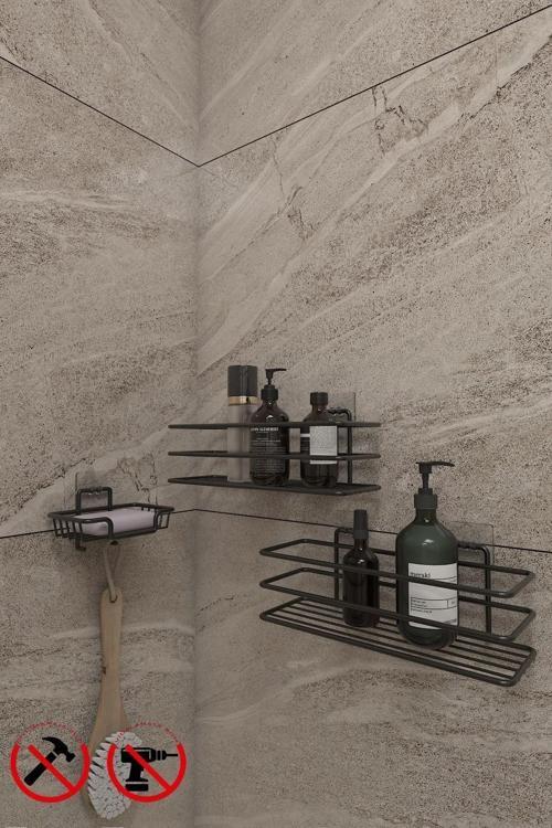 Yapışkanlı Kancalı 2 Adet Düzenleyıcı Rafı Mat Ve Katı Sabunluk Ve Bulaşık Süngerlik Düzenleyici