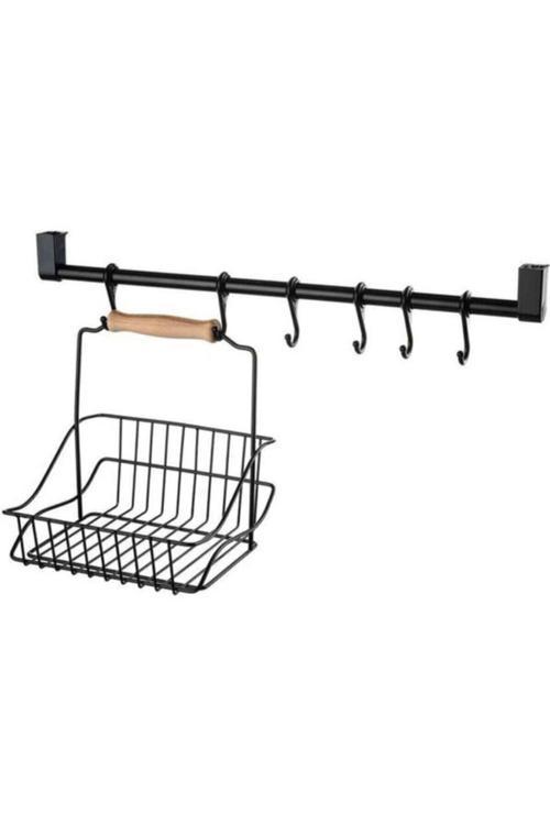 Retro Mutfak Askılı Set Askılı Raylı Sepet Asılabilir Kancalı Sepetli Pratik Dekoratif Çok Amaçlı