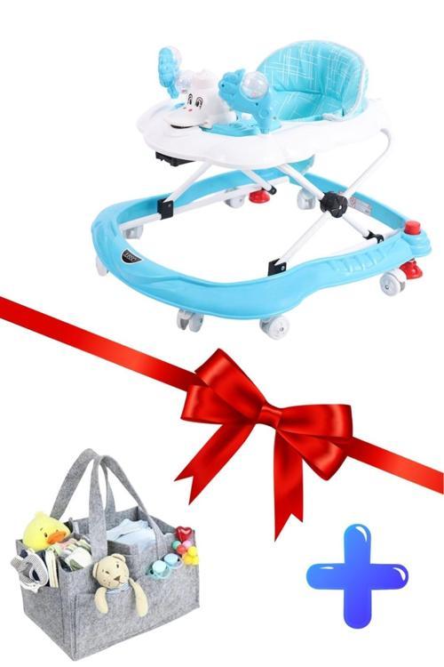 Duck Lüx Oyuncaklı Müzikli 3 Kademeli Örümcek Bebek Yürüteci Bebek Bakım Çantası Hediyeli Mavi