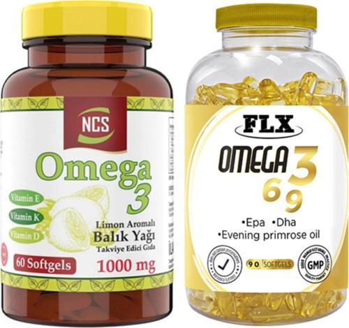 Omega 3 Balık Yağı Limonlu 60 Kapsül & Flx Omega 3-6-9 90 Tablet