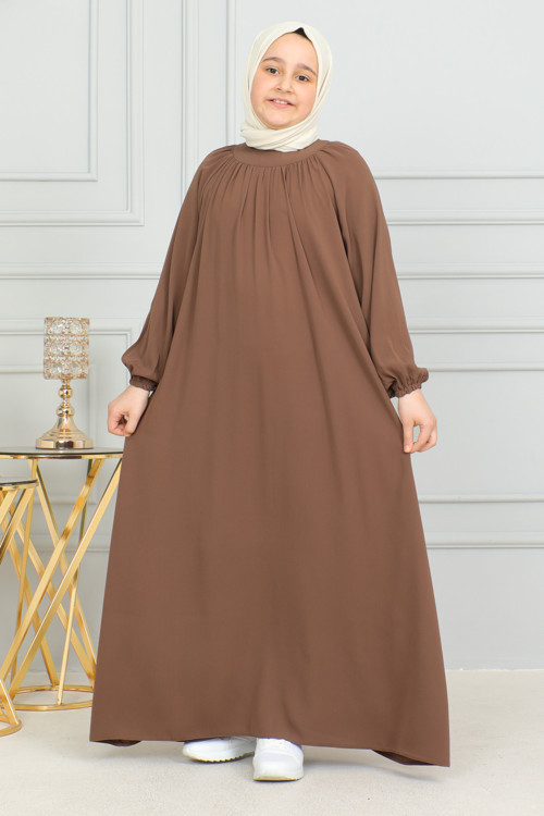 Reglan Kol Büzgülü Çocuk Elbise-Medine İpeği