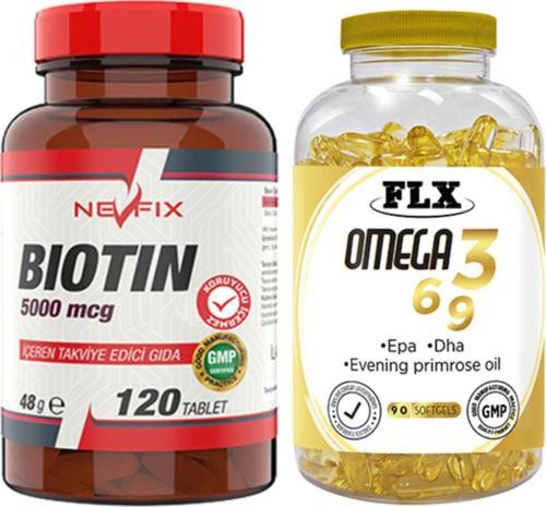 Biotin 5000 Mcg 120 Tablet & Flx Omega 3-6-9 90 Tablet