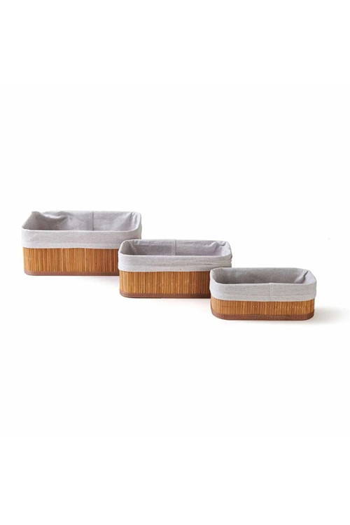 Deco&Style Bambu 3'Lü Sepet - Bej Organizer Sepet Seti / Banyo,Makyaj Düzenleyici