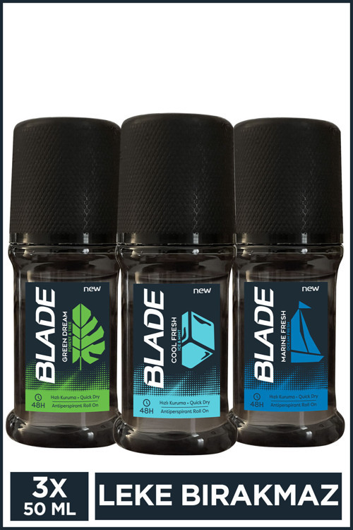Erkek Roll On 50 Ml 3'lü Tanışma Seti (Marine,Green,Cool) Leke Bırakmaz