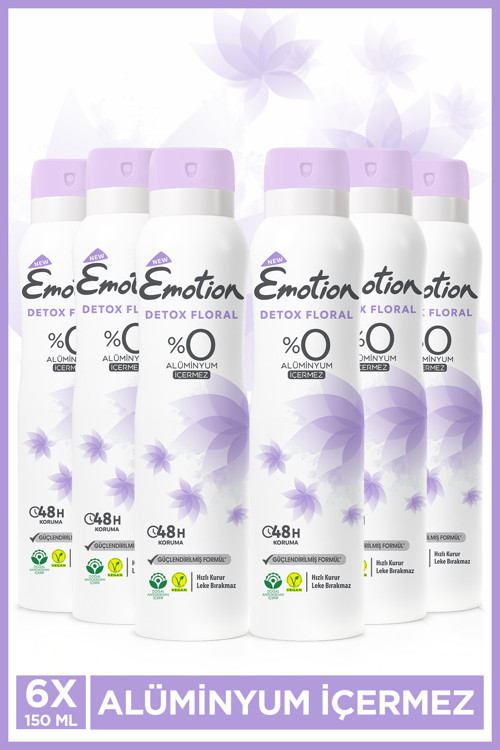 Detox Floral Kadın Vegan Deodorant 6x150ml Hızlı Kurur, Leke Bırakmaz