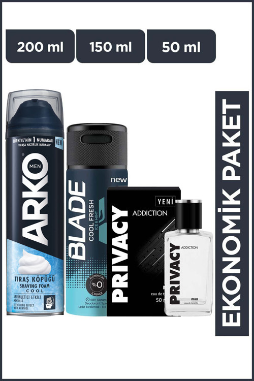 Cool Tıraş Köpüğü+Privacy Men Addiction Edt Parfüm+Blade Cool Fresh Erkek Deodorant