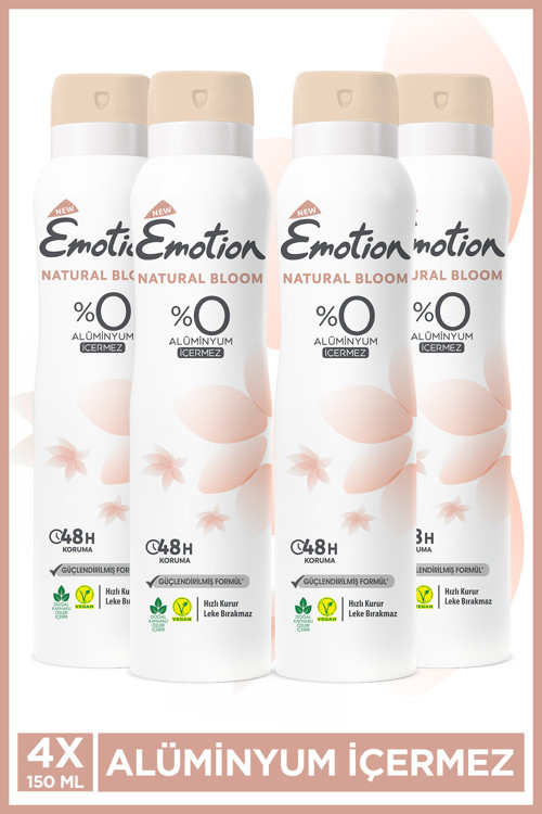 Natural Bloom Kadın Vegan Deodorant 4x150 Ml Hızlı Kurur, Leke Bırakmaz