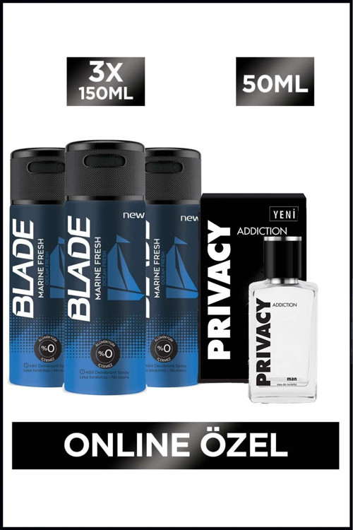 Man Addiction Edt Erkek Parfüm 50 Ml + Blade Marine Fresh Erkek Deodorant 3x150 Ml