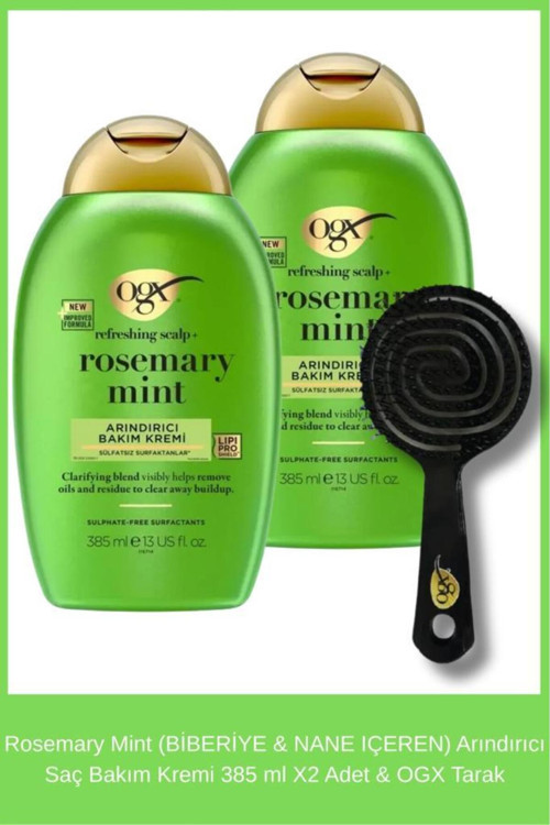 Rosemary Mint (BİBERİYE & NANE IÇEREN) Arındırıcı Saç Bakım Kremi 385 ml X2 Adet & Tarak