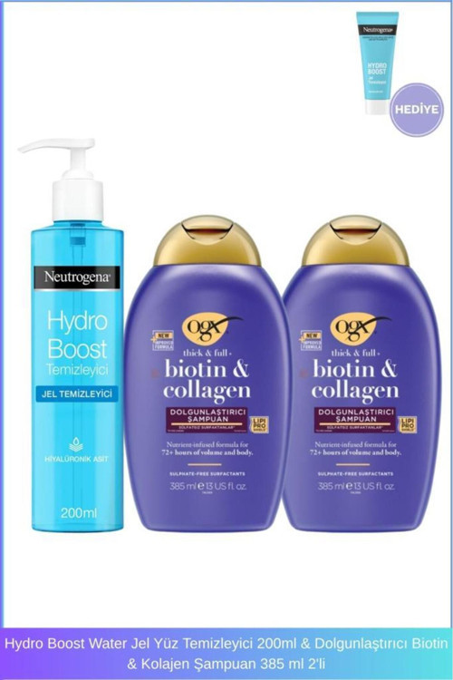 Hydro Boost Water Jel Yüz Temizleyici 200ml & Dolgunlaştırıcı Biotin & Kolajen Şampuan 385 ml 2'li