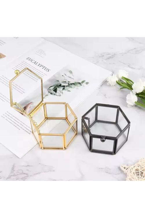 20076530 Layla Events Metal Cam Altıgen Yüzük Ve Takı Kutusu 1 Adet