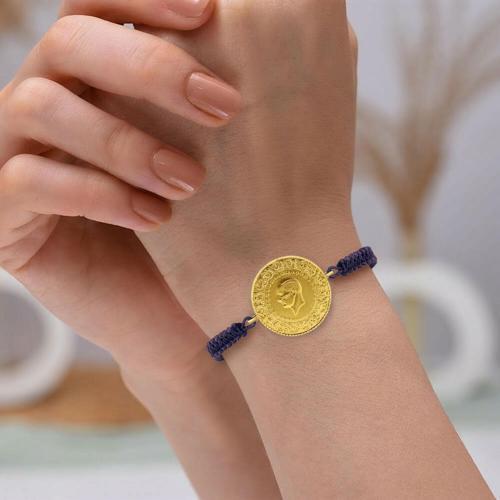 22 Ayar Yeni Tam Altın Mor Renkli İpli Bileklik