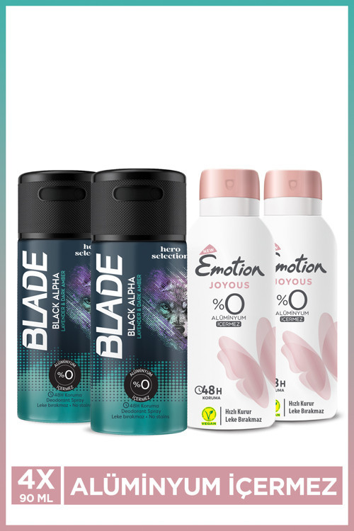 Joyous Kadın Deodorant & Blade Black Alpha Erkek Deodorant 4x90 Ml Seyahat Seti