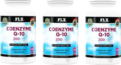 Koenzim Coenzyme Q-10 200 Mg Hyaluronik Asit Resveratrol 180 Tablet X 3 Kutu