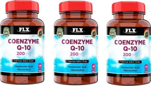 Koenzim Coenzyme Q-10 200 Mg Hyaluronik Asit Resveratrol 60 Tablet X 3 Kutu