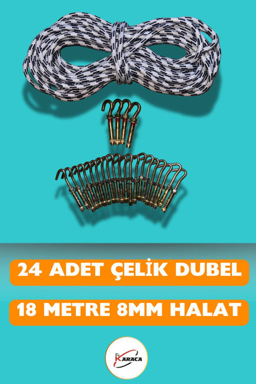 File Montaj Seti 24 Adet Çelik Kanca Ve Dubel Seti – 18 Metre 8 mm Halat Dahil