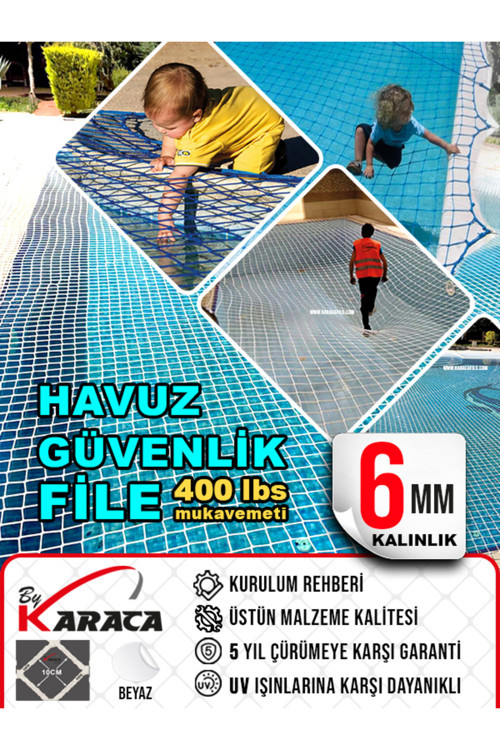Havuz Çevresi Güvenlik Filesi 6 mm Ip Kalınlığı 10x10 Gözenekli / 4x7M