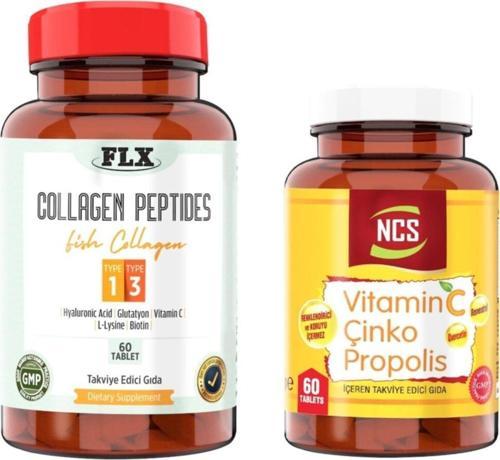 Kollajen Tip 1-3 60 Tablet + Vitamin C Çinko Propolis 60 Tablet