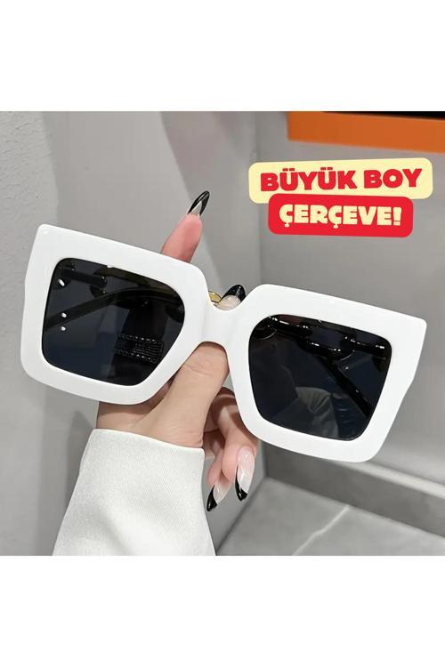 Life Kadın Büyük Kare Moda Gözlüğü Beyaz