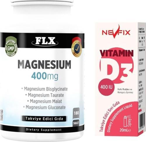 Magnezyum Bisglisinat Malat Taurat Glukonat 180 Tablet + Nevfix 400 Iu Sprey 20 Ml