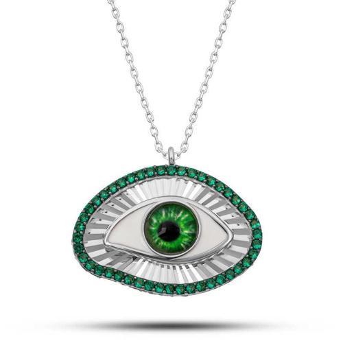 Gümüş Zümrüt Göz Koruyucu Kadın Kolye