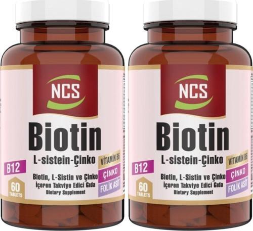 Biotin 2500 Mcg 60 Tablet L Sistein Çinko 2 Kutu 120 Tablet Vitamin B12 Folic Acid