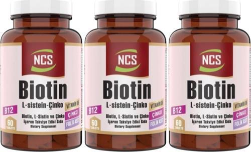 Biotin 2500 Mcg 60Tablet L Sistein Çinko 3 Kutu 180 Tablet Folic Acid Vitamin B12