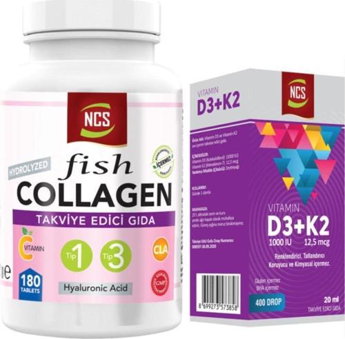 Collagen Tip 1--3 Balık Kollajen 180 Tablet + Vitamin D3 K2 20 Ml