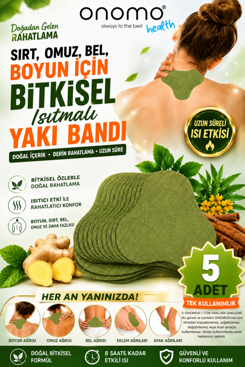 Health Sırt, Omuz, Bel, Boyun, Fıtık Için Bitkisel Isıtmalı Yakı Bandı 5 Adet