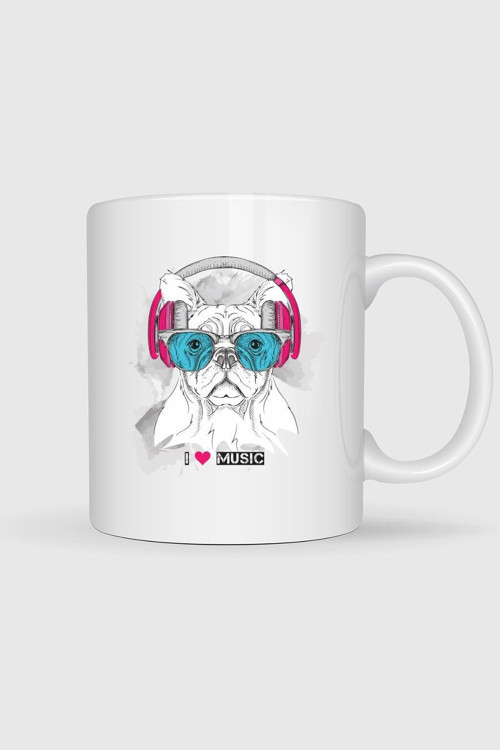 Funny Dog With Eyeglasses And Headphones Tasarımlı Kupa Bardak