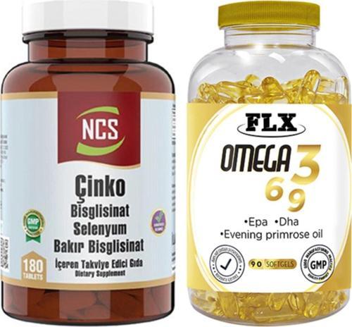 Çinko Bisglisinat Selenyum 180 Tablet & Flx Omega 3-6-9 90 Tablet