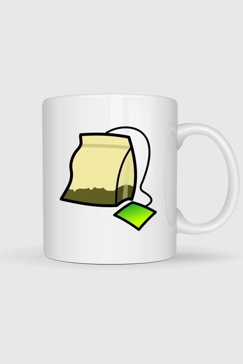  Sarı Ve Kahverengi Çay Poşeti Tasarımlı Kupa Bardak