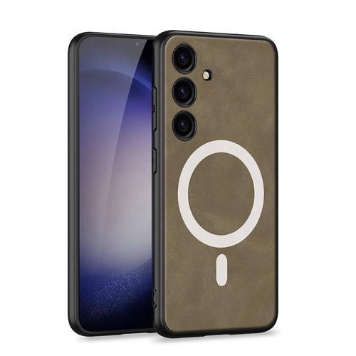 Galaxy S24 Kılıf M-safe Şarj Özellikli Deri Tasarımlı Zore Kıpta Nubuk Kapak