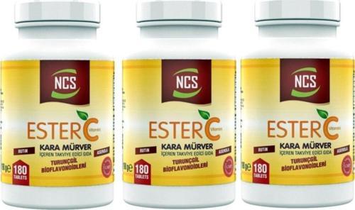 Ester C Vitamini 1000 Mg 180 Tablet Kara Mürver Turunçgil Bioflavonidleri Rutin Aserola 3 Adet