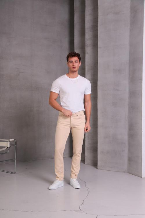 Erkek Krem Slim Fit Pantolon
