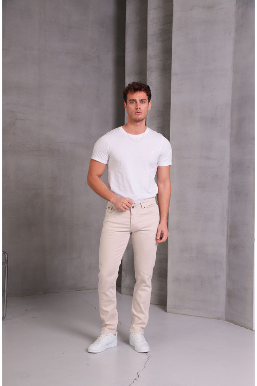 Erkek Krem Slim Fit Pantolon